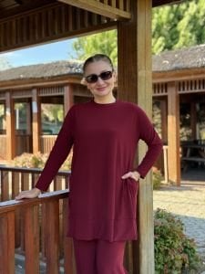 Yanları cepli sandy takım 5015 Bordo