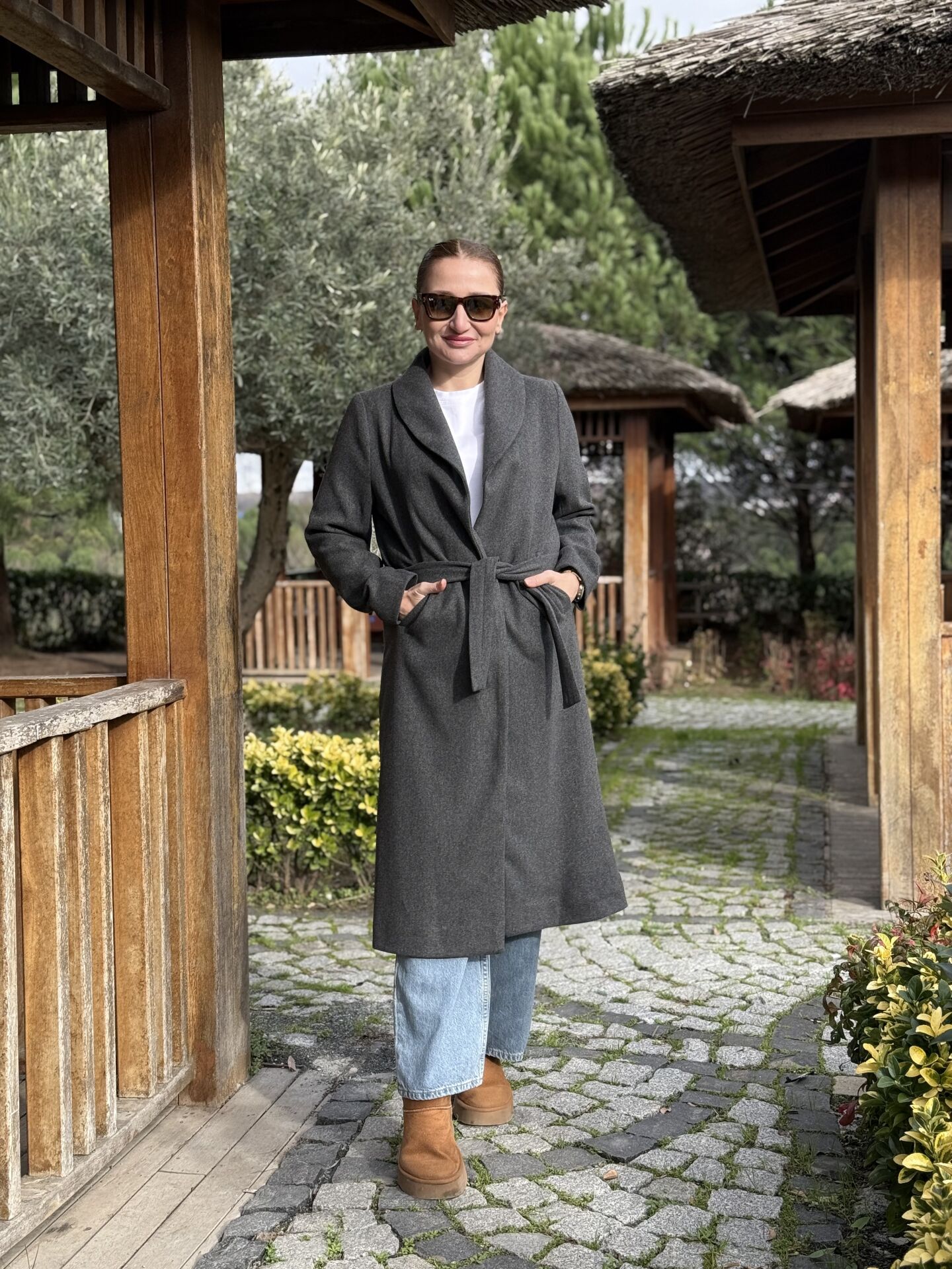 Kuşaklı astarlı Valeri Kaşe Kaban Antrasit