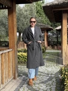 Kuşaklı astarlı Valeri Kaşe Kaban Antrasit