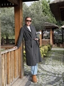 Kuşaklı astarlı Valeri Kaşe Kaban Antrasit