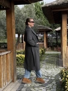 Kuşaklı astarlı Valeri Kaşe Kaban Antrasit