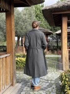 Kuşaklı astarlı Valeri Kaşe Kaban Antrasit