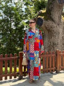 Renkli patchwork Gömlek Elbise