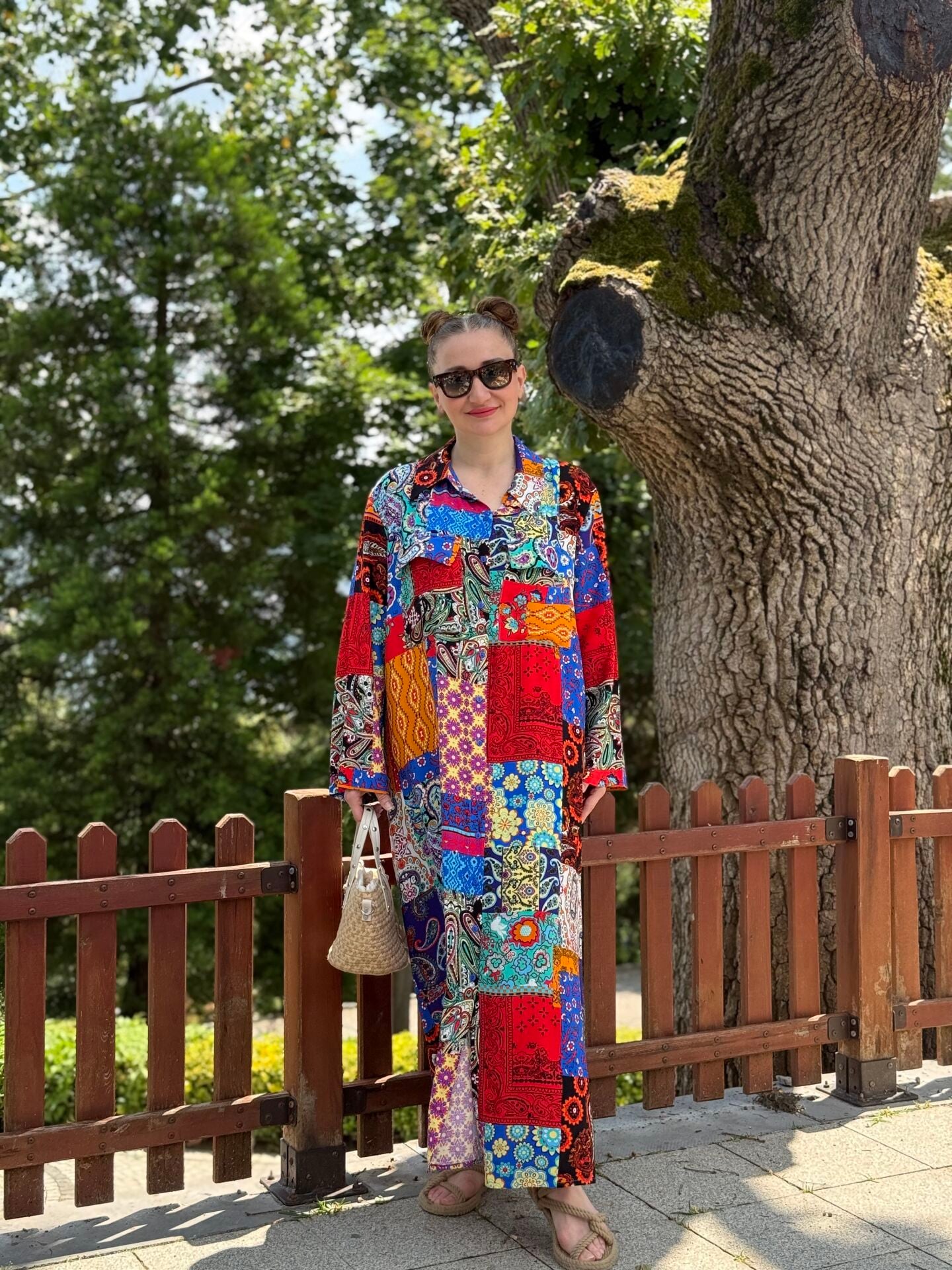 Renkli patchwork Gömlek Elbise