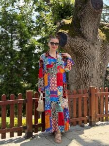 Renkli patchwork Gömlek Elbise