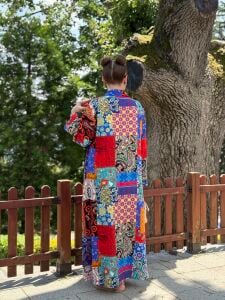 Renkli patchwork Gömlek Elbise