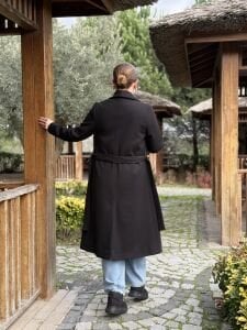 Kuşaklı astarlı Valeri Kaşe Kaban Siyah