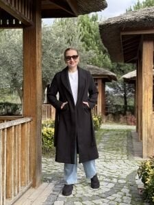 Kuşaklı astarlı Valeri Kaşe Kaban Siyah