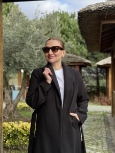 Kuşaklı astarlı Valeri Kaşe Kaban Siyah