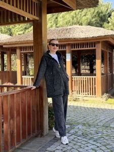 A.akay Nakışlı Fermuarlı takım Füme