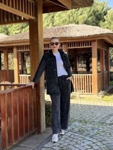 A.akay Nakışlı Fermuarlı takım Füme