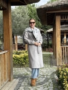 Kuşaklı astarlı Valeri Kaşe Kaban Gri