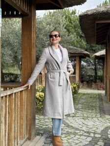 Kuşaklı astarlı Valeri Kaşe Kaban Gri