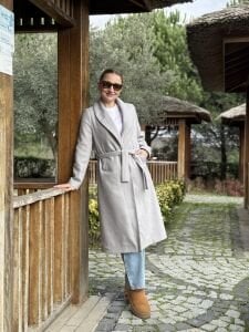 Kuşaklı astarlı Valeri Kaşe Kaban Gri