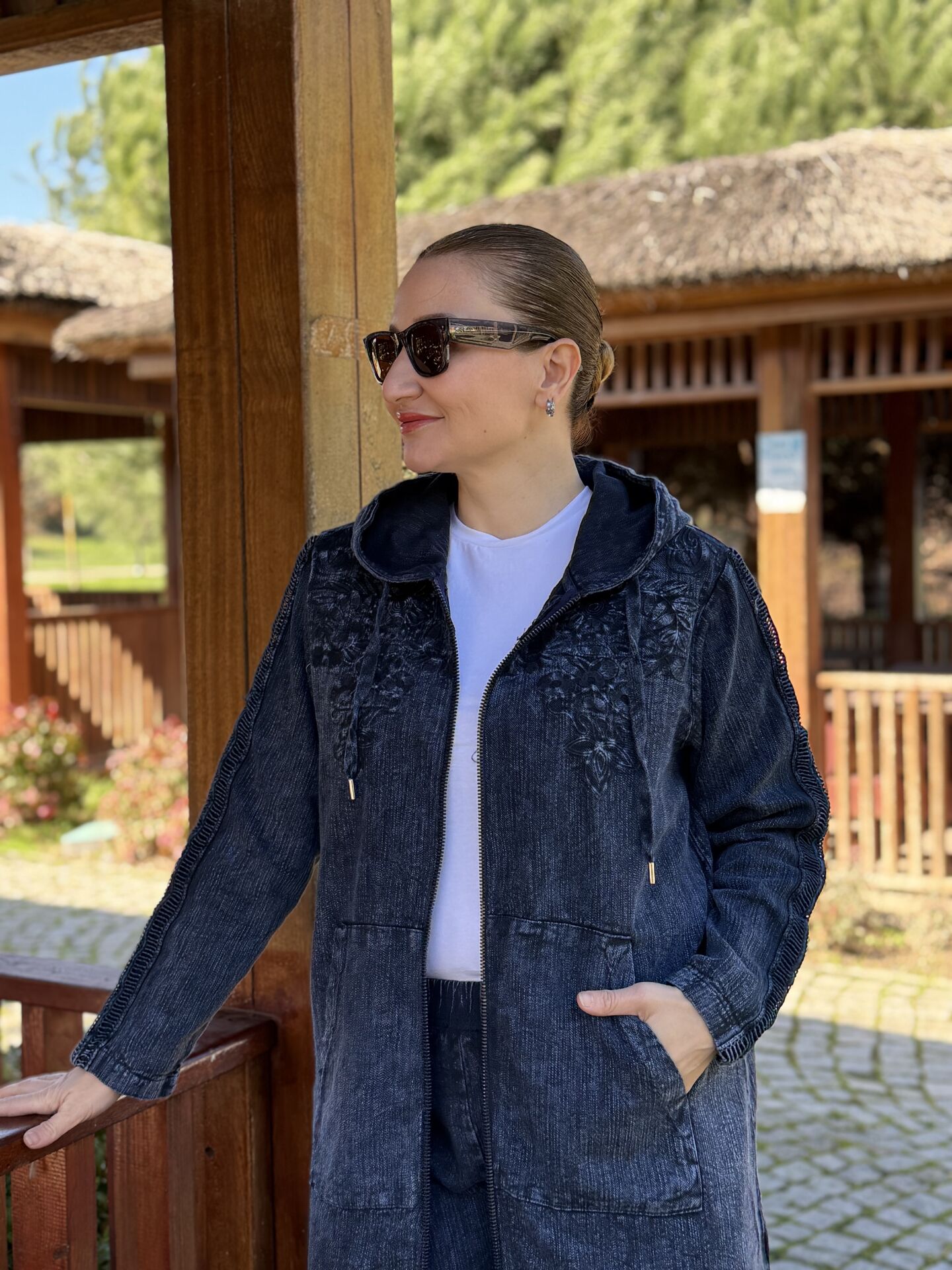 A.akay Nakışlı Fermuarlı takım İndigo