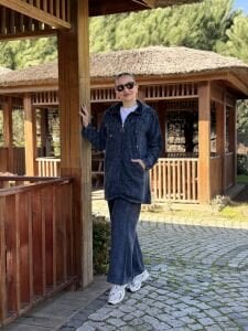 A.akay Nakışlı Fermuarlı takım İndigo