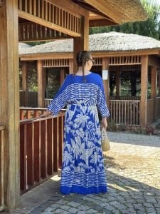 Belden büzmeli viskon elbise saks