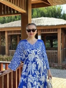 Belden büzmeli viskon elbise saks