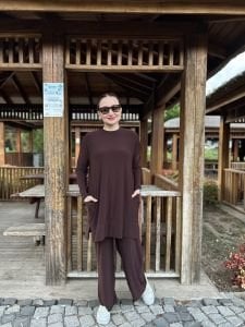 Yanları cepli sandy takım 5015 Kahve