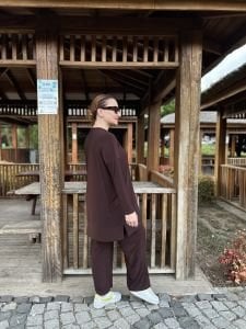 Yanları cepli sandy takım 5015 Kahve