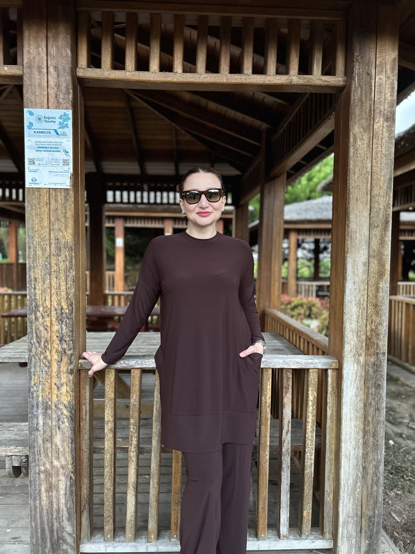 Yanları cepli sandy takım 5015 Kahve