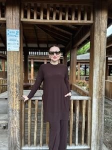 Yanları cepli sandy takım 5015 Kahve