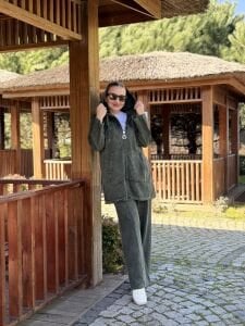 A.akay Nakışlı Fermuarlı takım Haki