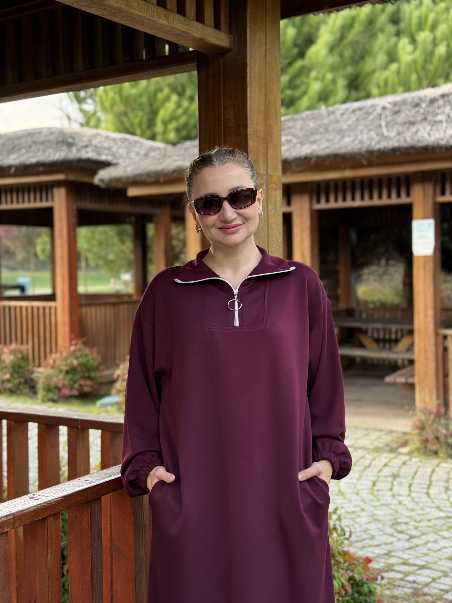 Mürdüm Yarım FERMUARLI OYSHO ELBİSE