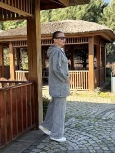 A.akay Nakışlı Fermuarlı takım Gri