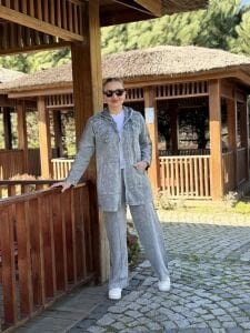 A.akay Nakışlı Fermuarlı takım Gri