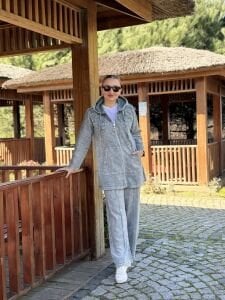 A.akay Nakışlı Fermuarlı takım Gri