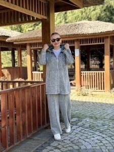 A.akay Nakışlı Fermuarlı takım Gri