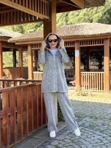 A.akay Nakışlı Fermuarlı takım Gri