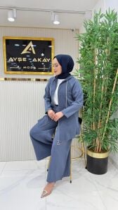 A.akay 6103 Etamin-Keten takım indigo