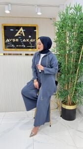 A.akay 6103 Etamin-Keten takım indigo