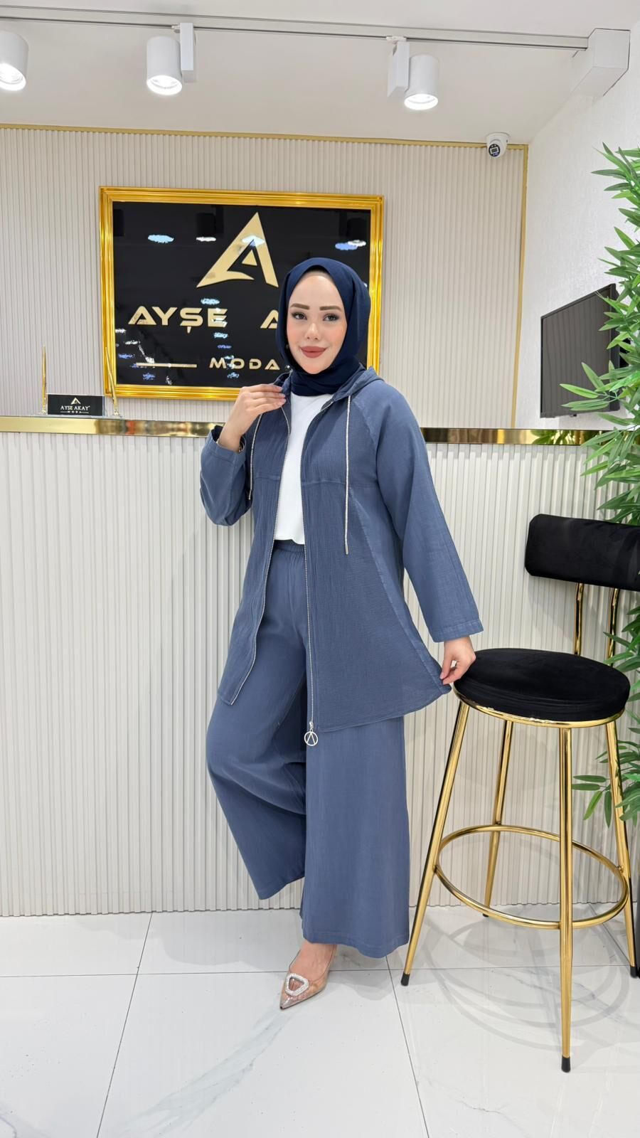 A.akay 6103 Etamin-Keten takım indigo