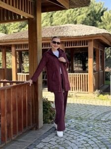 A.akay Nakışlı Fermuarlı takım Bordo