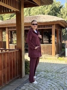 A.akay Nakışlı Fermuarlı takım Bordo