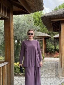 Asimetrik sandy takım 4214 gül kurusu