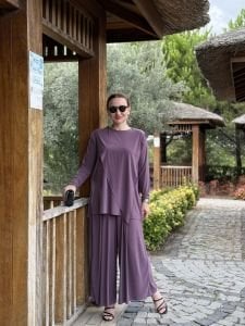 Asimetrik sandy takım 4214 gül kurusu