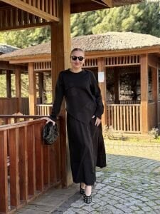 Verona Fermuarlı Tasarım etekli Takım Siyah