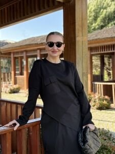 Verona Fermuarlı Tasarım etekli Takım Siyah