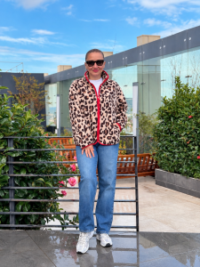 Şerit detaylı Leopar Tam fermuarlı Yün polar