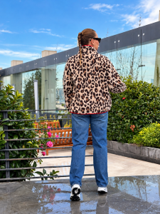 Şerit detaylı Leopar Tam fermuarlı Yün polar