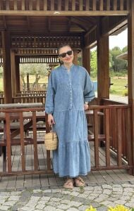 Polo yıkama tensel kot katleya elbise