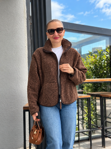 Tam fermuarlı Yumoş Yün polar Mocha