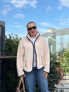 Fermuarlı Cris polar krem