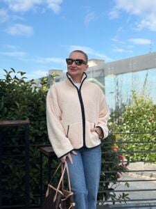 Fermuarlı Cris polar krem