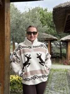 Tasarım Ren geyik polar kahve-krem