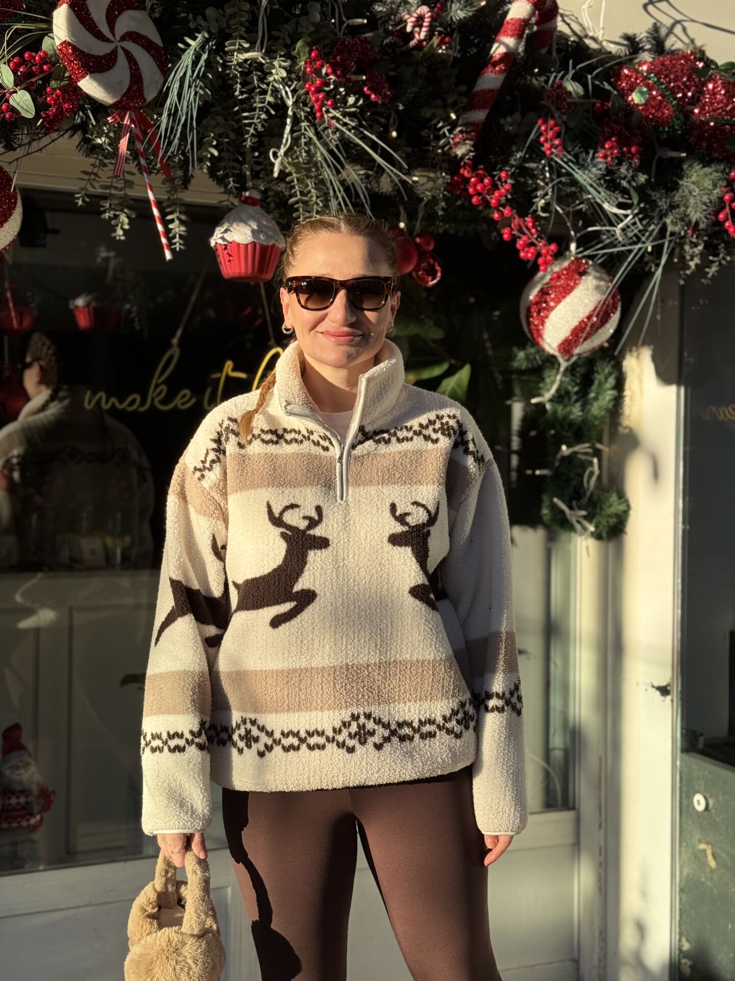 Tasarım Ren geyik polar kahve-krem